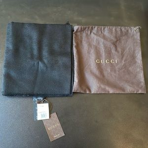 Gucci GG logo Black Genius Wool Linen Scarf Unisex